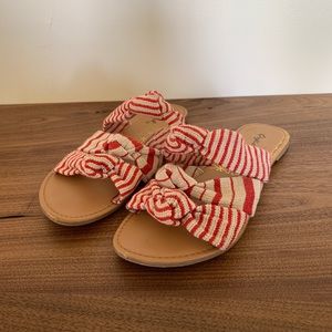 Red and cream strap sandals